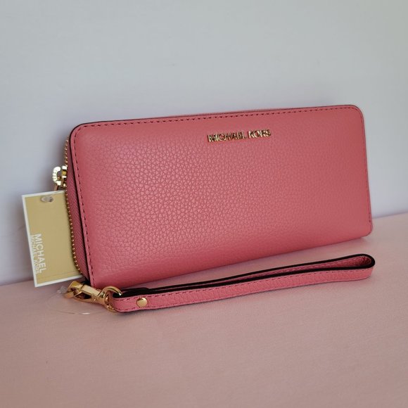 MICHAEL KORS Jet Set Travel Continental Pebbled Leather Wallet-Tea Rose 🎈⭐$138. - Picture 2 of 16